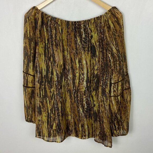 Anthropologie Love Sam Leather Silk Animal Print Peasant Boho Blouse Top Small S - Picture 12 of 12